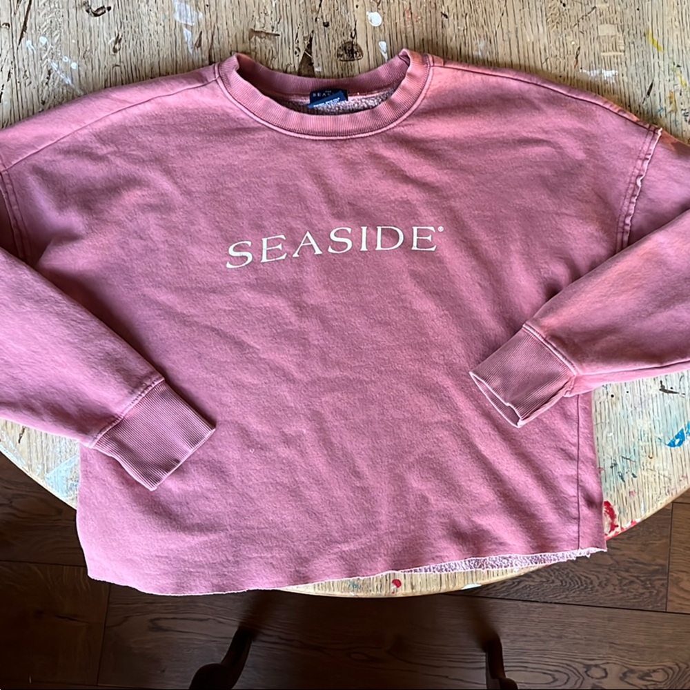 Pink distressed Seaside Style slightly cropped Sweatshirt